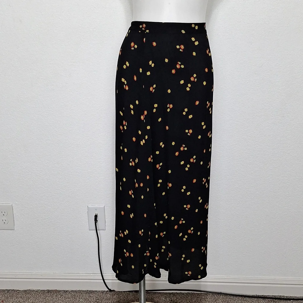 Whistles Black Multi Micro Dainty Floral Longline Romantic Bohemian Midi Skirt